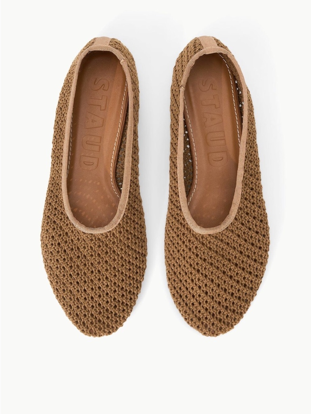 STAUD Alba Ballet In Camel Crochet Woven Leather Ballet Flat Size 41 Like New